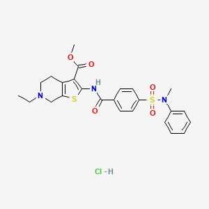 molecular formula C25H28ClN3O5S2 B2810484 甲基-6-乙基-2-(4-(N-甲基-N-苯基磺酰基)苯甲酰氨基)-4,5,6,7-四氢噻吩并[2,3-c]吡啶-3-甲酸甲酯盐酸盐 CAS No. 1217044-30-8
