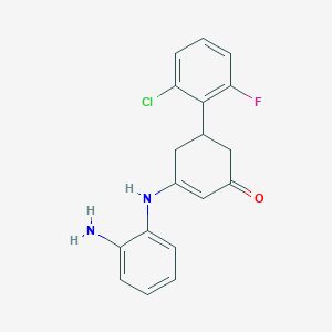 molecular formula C18H16ClFN2O B2810502 3-(2-Aminoanilino)-5-(2-chloro-6-fluorophenyl)-2-cyclohexen-1-one CAS No. 338400-89-8