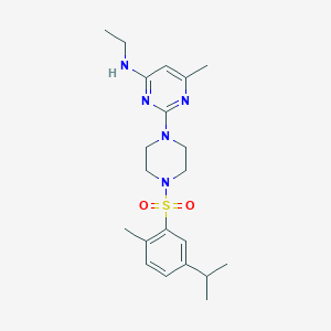 molecular formula C21H31N5O2S B2810510 N-ethyl-2-(4-((5-isopropyl-2-methylphenyl)sulfonyl)piperazin-1-yl)-6-methylpyrimidin-4-amine CAS No. 923250-00-4