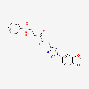 molecular formula C20H18N2O6S B2810511 N-((5-(benzo[d][1,3]dioxol-5-yl)isoxazol-3-yl)methyl)-3-(phenylsulfonyl)propanamide CAS No. 1207048-16-5