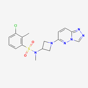 molecular formula C16H17ClN6O2S B2810523 N-(1-([1,2,4]三唑并[4,3-b]吡啶并[6-基]基)氮杂丙烷-3-基)-3-氯-N,2-二甲基苯磺酰胺 CAS No. 2320958-59-4