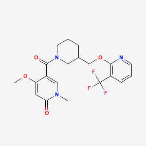molecular formula C20H22F3N3O4 B2810530 4-Methoxy-1-methyl-5-[3-[[3-(trifluoromethyl)pyridin-2-yl]oxymethyl]piperidine-1-carbonyl]pyridin-2-one CAS No. 2379995-11-4