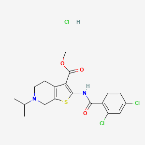 molecular formula C19H21Cl3N2O3S B2810546 Methyl 2-(2,4-dichlorobenzamido)-6-isopropyl-4,5,6,7-tetrahydrothieno[2,3-c]pyridine-3-carboxylate hydrochloride CAS No. 1330357-67-9