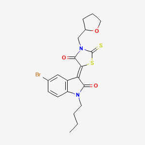 molecular formula C20H21BrN2O3S2 B2810555 (Z)-5-(5-bromo-1-butyl-2-oxoindolin-3-ylidene)-3-((tetrahydrofuran-2-yl)methyl)-2-thioxothiazolidin-4-one CAS No. 618075-44-8