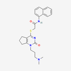 molecular formula C24H28N4O2S B2810560 2-((1-(3-(dimethylamino)propyl)-2-oxo-2,5,6,7-tetrahydro-1H-cyclopenta[d]pyrimidin-4-yl)thio)-N-(naphthalen-1-yl)acetamide CAS No. 898434-44-1