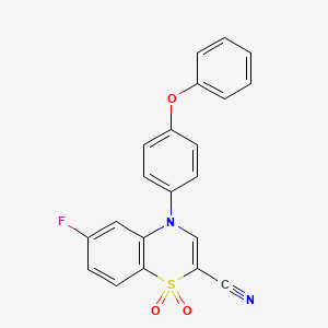 molecular formula C21H13FN2O3S B2810572 6-氟-4-(4-苯氧基苯基)-4H-1,4-苯并噻嗪-2-碳腈 1,1-二氧化物 CAS No. 1206990-65-9