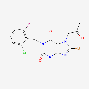 molecular formula C16H13BrClFN4O3 B2810577 8-bromo-1-[(2-chloro-6-fluorophenyl)methyl]-3-methyl-7-(2-oxopropyl)-2,3,6,7-tetrahydro-1H-purine-2,6-dione CAS No. 1311935-29-1