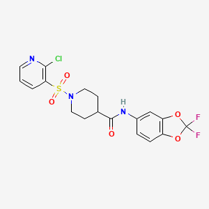 molecular formula C18H16ClF2N3O5S B2810586 1-[(2-chloropyridin-3-yl)sulfonyl]-N-(2,2-difluoro-2H-1,3-benzodioxol-5-yl)piperidine-4-carboxamide CAS No. 1119250-28-0