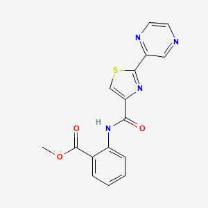 molecular formula C16H12N4O3S B2810593 Methyl 2-(2-(pyrazin-2-yl)thiazole-4-carboxamido)benzoate CAS No. 1226440-44-3