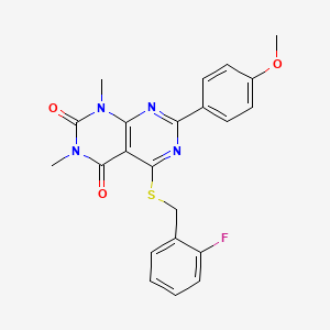 molecular formula C22H19FN4O3S B2810611 5-((2-fluorobenzyl)thio)-7-(4-methoxyphenyl)-1,3-dimethylpyrimido[4,5-d]pyrimidine-2,4(1H,3H)-dione CAS No. 852169-17-6