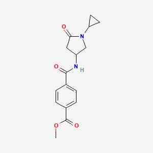 molecular formula C16H18N2O4 B2810612 甲基 4-((1-环丙基-5-氧代吡咯啉-3-基)氨基甲酰)苯甲酸酯 CAS No. 1396757-53-1