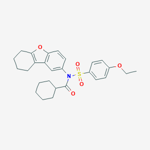 molecular formula C27H31NO5S B281065 N-[(4-ethoxyphenyl)sulfonyl]-N-6,7,8,9-tetrahydrodibenzo[b,d]furan-2-ylcyclohexanecarboxamide 