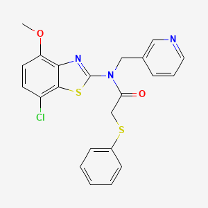 molecular formula C22H18ClN3O2S2 B2810690 N-(7-chloro-4-methoxybenzo[d]thiazol-2-yl)-2-(phenylthio)-N-(pyridin-3-ylmethyl)acetamide CAS No. 886952-84-7