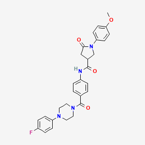 molecular formula C29H29FN4O4 B2810695 N-[4-[4-(4-Fluorophenyl)piperazine-1-carbonyl]phenyl]-1-(4-methoxyphenyl)-5-oxopyrrolidine-3-carboxamide CAS No. 2380182-11-4