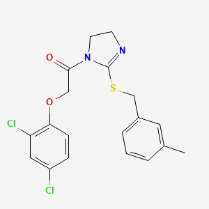 molecular formula C19H18Cl2N2O2S B2810703 2-(2,4-Dichlorophenoxy)-1-[2-[(3-methylphenyl)methylsulfanyl]-4,5-dihydroimidazol-1-yl]ethanone CAS No. 919707-53-2