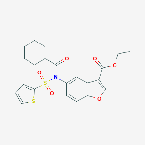 molecular formula C23H25NO6S2 B281071 Ethyl 5-[(cyclohexylcarbonyl)(2-thienylsulfonyl)amino]-2-methyl-1-benzofuran-3-carboxylate 
