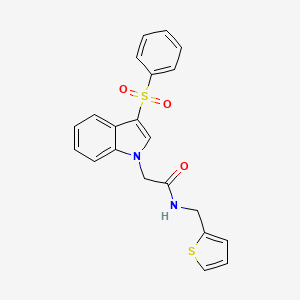 molecular formula C21H18N2O3S2 B2810712 2-(3-(phenylsulfonyl)-1H-indol-1-yl)-N-(thiophen-2-ylmethyl)acetamide CAS No. 941878-82-6