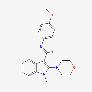 molecular formula C21H23N3O2 B2810715 4-甲氧基-N-[(E)-(1-甲基-2-吗啉基-1H-吲哚-3-基)甲亚胺基]苯胺 CAS No. 861212-47-7