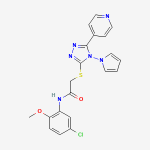 molecular formula C20H17ClN6O2S B2810716 N-(5-chloro-2-methoxyphenyl)-2-{[5-(pyridin-4-yl)-4-(1H-pyrrol-1-yl)-4H-1,2,4-triazol-3-yl]sulfanyl}acetamide CAS No. 886937-40-2