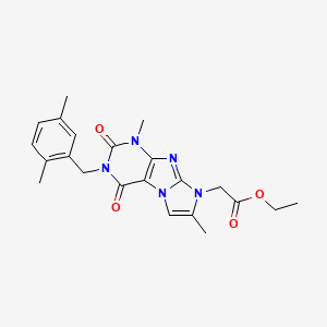 molecular formula C22H25N5O4 B2810724 乙酸-2-(3-(2,5-二甲基苯基甲基)-1,7-二甲基-2,4-二氧代-3,4-二氢-1H-咪唑并[2,1-f]嘧啶-8(2H)-基)乙酯 CAS No. 919041-61-5