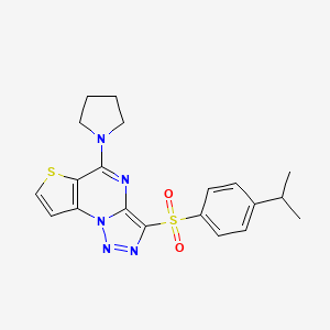 molecular formula C20H21N5O2S2 B2810738 3-[(4-异丙基苯基)磺酰]-5-吡咯啉-1-基噻吩并[2,3-e][1,2,3]三唑并[1,5-a]嘧啶 CAS No. 892740-38-4