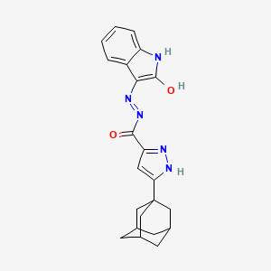 molecular formula C22H23N5O2 B2810741 (Z)-3-((1S,3s)-adamantan-1-yl)-N'-(2-oxoindolin-3-ylidene)-1H-pyrazole-5-carbohydrazide CAS No. 306300-33-4
