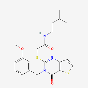 molecular formula C21H25N3O3S2 B2810745 2-{[3-(3-methoxybenzyl)-4-oxo-3,4-dihydrothieno[3,2-d]pyrimidin-2-yl]sulfanyl}-N-(3-methylbutyl)acetamide CAS No. 1252927-63-1