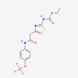 molecular formula C15H14F3N3O4S B2810751 Ethyl (4-(2-oxo-2-((4-(trifluoromethoxy)phenyl)amino)ethyl)thiazol-2-yl)carbamate CAS No. 946236-73-3