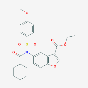 molecular formula C26H29NO7S B281076 Ethyl 5-{(cyclohexylcarbonyl)[(4-methoxyphenyl)sulfonyl]amino}-2-methyl-1-benzofuran-3-carboxylate 