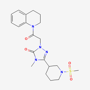 molecular formula C20H27N5O4S B2810761 1-(2-(3,4-二氢喹啉-1(2H)-基)-2-氧代乙基)-4-甲基-3-(1-(甲磺酰基)哌嗪-3-基)-1H-1,2,4-三唑-5(4H)-酮 CAS No. 1105249-99-7
