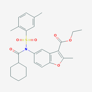 molecular formula C27H31NO6S B281078 Ethyl 5-{(cyclohexylcarbonyl)[(2,5-dimethylphenyl)sulfonyl]amino}-2-methyl-1-benzofuran-3-carboxylate 