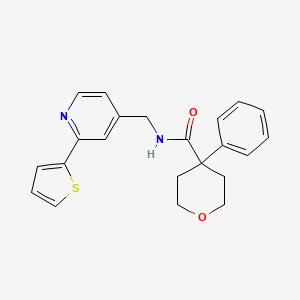 molecular formula C22H22N2O2S B2810793 4-phenyl-N-((2-(thiophen-2-yl)pyridin-4-yl)methyl)tetrahydro-2H-pyran-4-carboxamide CAS No. 2034545-61-2