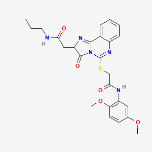 molecular formula C26H29N5O5S B2810797 N-丁基-2-(5-((2-((2,5-二甲氧基苯基)氨基)-2-氧代乙基)硫代)-3-氧代-2,3-二氢咪唑[1,2-c]喹唑啉-2-基)乙酰胺 CAS No. 1173737-80-8
