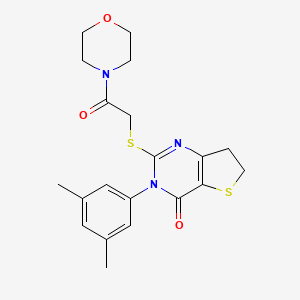 molecular formula C20H23N3O3S2 B2810813 3-(3,5-二甲基苯基)-2-(2-吗啉-4-基-2-氧代乙基)硫代-6,7-二氢噻吩[3,2-d]嘧啶-4-酮 CAS No. 877653-25-3