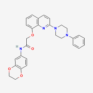molecular formula C29H28N4O4 B2810817 N-(2,3-dihydrobenzo[b][1,4]dioxin-6-yl)-2-((2-(4-phenylpiperazin-1-yl)quinolin-8-yl)oxy)acetamide CAS No. 941909-89-3
