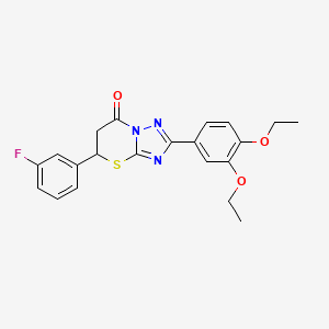 molecular formula C21H20FN3O3S B2810824 2-(3,4-Diethoxyphenyl)-5-(3-fluorophenyl)-5,6-dihydro-[1,2,4]triazolo[5,1-b][1,3]thiazin-7-one CAS No. 612525-81-2