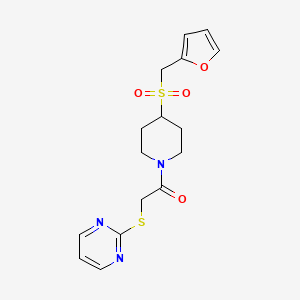 molecular formula C16H19N3O4S2 B2810827 1-(4-((Furan-2-ylmethyl)sulfonyl)piperidin-1-yl)-2-(pyrimidin-2-ylthio)ethanone CAS No. 1448054-42-9