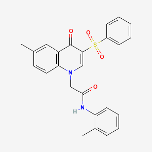 molecular formula C25H22N2O4S B2810834 2-[3-(benzenesulfonyl)-6-methyl-4-oxoquinolin-1-yl]-N-(2-methylphenyl)acetamide CAS No. 866725-48-6