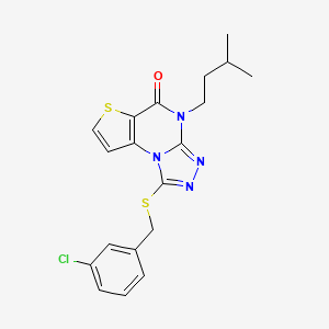 molecular formula C19H19ClN4OS2 B2810840 1-((3-chlorobenzyl)thio)-4-isopentylthieno[2,3-e][1,2,4]triazolo[4,3-a]pyrimidin-5(4H)-one CAS No. 1216969-60-6