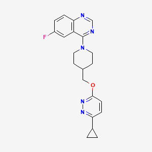 molecular formula C21H22FN5O B2810852 4-[4-[(6-Cyclopropylpyridazin-3-yl)oxymethyl]piperidin-1-yl]-6-fluoroquinazoline CAS No. 2319719-51-0