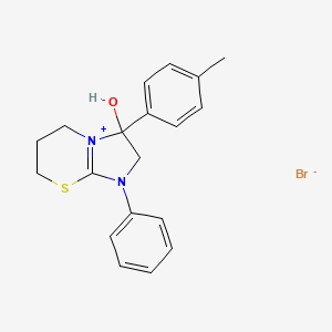 molecular formula C19H21BrN2OS B2810869 3-hydroxy-1-phenyl-3-(p-tolyl)-3,5,6,7-tetrahydro-2H-imidazo[2,1-b][1,3]thiazin-1-ium bromide CAS No. 288090-53-9