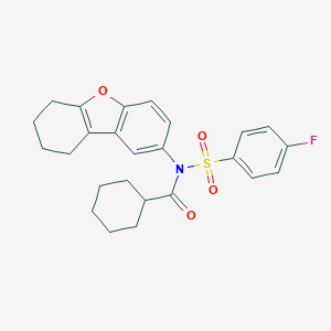 molecular formula C25H26FNO4S B281088 N-[(4-fluorophenyl)sulfonyl]-N-6,7,8,9-tetrahydrodibenzo[b,d]furan-2-ylcyclohexanecarboxamide 