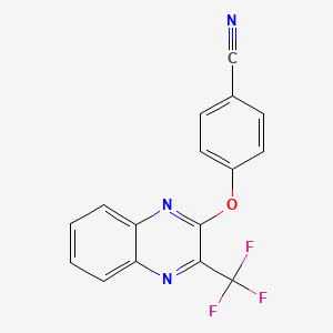 molecular formula C16H8F3N3O B2810886 4-((3-(Trifluoromethyl)-2-quinoxalinyl)oxy)benzenecarbonitrile CAS No. 338773-68-5