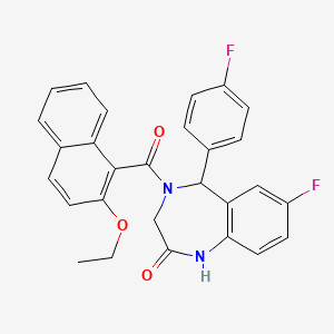 molecular formula C28H22F2N2O3 B2810901 4-(2-ethoxy-1-naphthoyl)-7-fluoro-5-(4-fluorophenyl)-4,5-dihydro-1H-benzo[e][1,4]diazepin-2(3H)-one CAS No. 533880-69-2