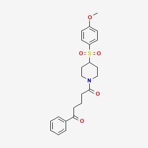 molecular formula C23H27NO5S B2810911 1-(4-((4-Methoxyphenyl)sulfonyl)piperidin-1-yl)-5-phenylpentane-1,5-dione CAS No. 1448054-27-0