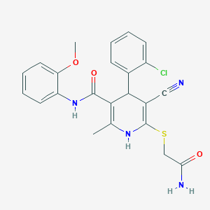 molecular formula C23H21ClN4O3S B2810921 6-((2-amino-2-oxoethyl)thio)-4-(2-chlorophenyl)-5-cyano-N-(2-methoxyphenyl)-2-methyl-1,4-dihydropyridine-3-carboxamide CAS No. 330558-03-7