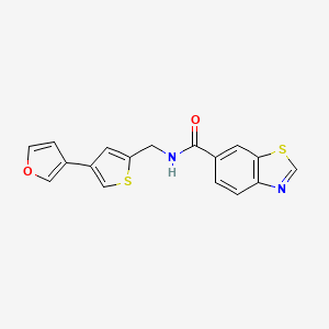 molecular formula C17H12N2O2S2 B2810924 N-[[4-(Furan-3-yl)thiophen-2-yl]methyl]-1,3-benzothiazole-6-carboxamide CAS No. 2380057-38-3