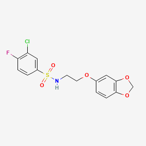molecular formula C15H13ClFNO5S B2810930 N-(2-(benzo[d][1,3]dioxol-5-yloxy)ethyl)-3-chloro-4-fluorobenzenesulfonamide CAS No. 1105205-41-1