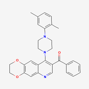 molecular formula C30H29N3O3 B2810939 {9-[4-(2,5-Dimethylphenyl)piperazin-1-yl]-2,3-dihydro[1,4]dioxino[2,3-g]quinolin-8-yl}(phenyl)methanone CAS No. 872205-99-7