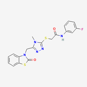 molecular formula C19H16FN5O2S2 B2810942 N-(3-fluorophenyl)-2-((4-methyl-5-((2-oxobenzo[d]thiazol-3(2H)-yl)methyl)-4H-1,2,4-triazol-3-yl)thio)acetamide CAS No. 847400-30-0